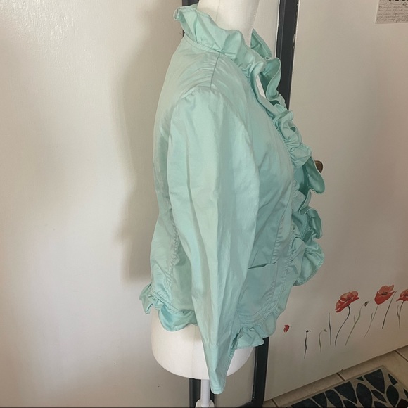 Petite Mint green 3/4 sleeve dress jacket with ruffles and pockets from Talbots - Picture 8 of 9